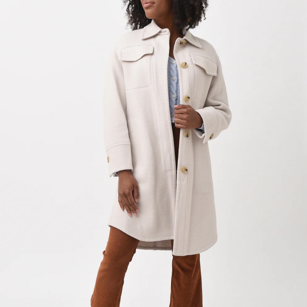 VINCE Women Small‎ Long Oversized Cream Brushed Wool Shirt Coat Button Up Cozy